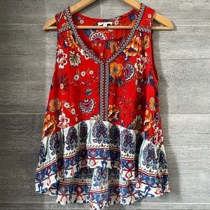 Patrons of Peace Womens Blouse Size Medium Sleeveless Yellow Floral Boho